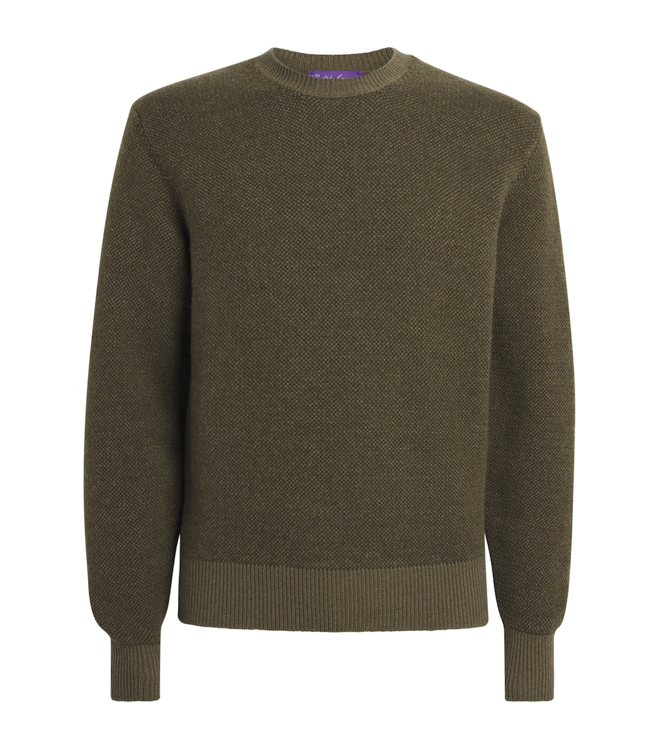 Ralph Lauren Purple Label Mens Cashmere Birdseye Knit Sweater Farm Olive