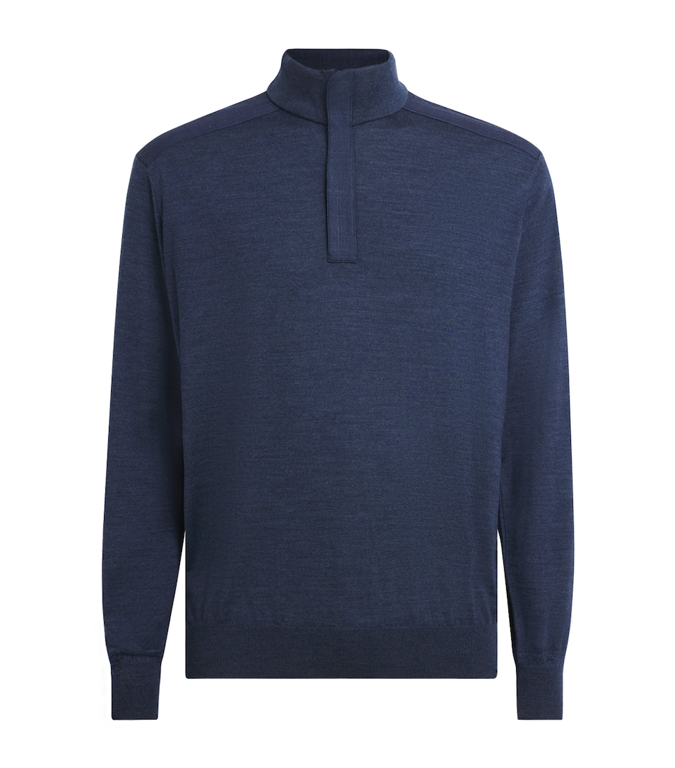 Paul & Shark Mens Wool-Silk High-Neck Sweater Mlnge Cadet Blue