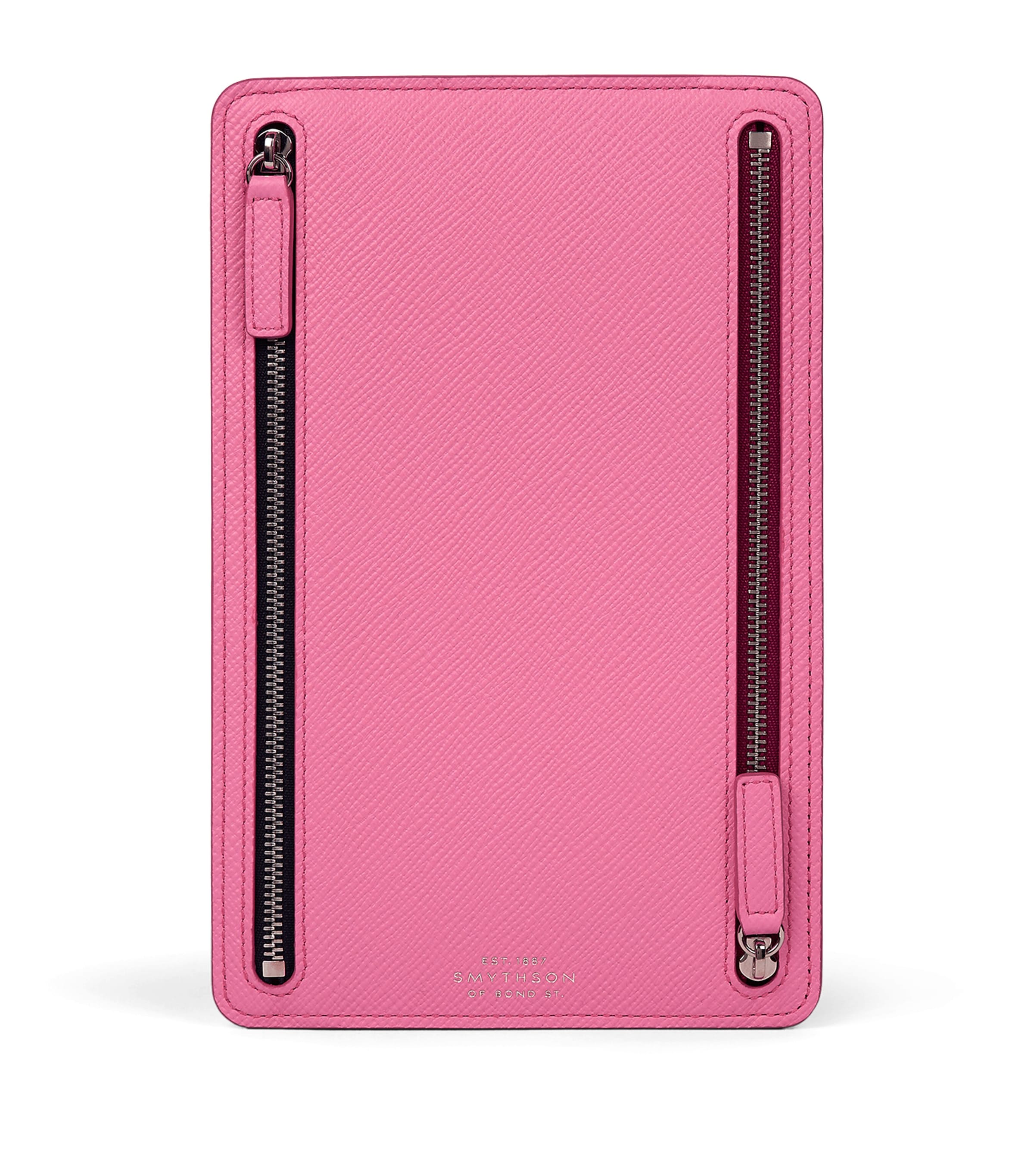 Smythson Leather Panama Multi-Zip Travel Wallet Flamingo