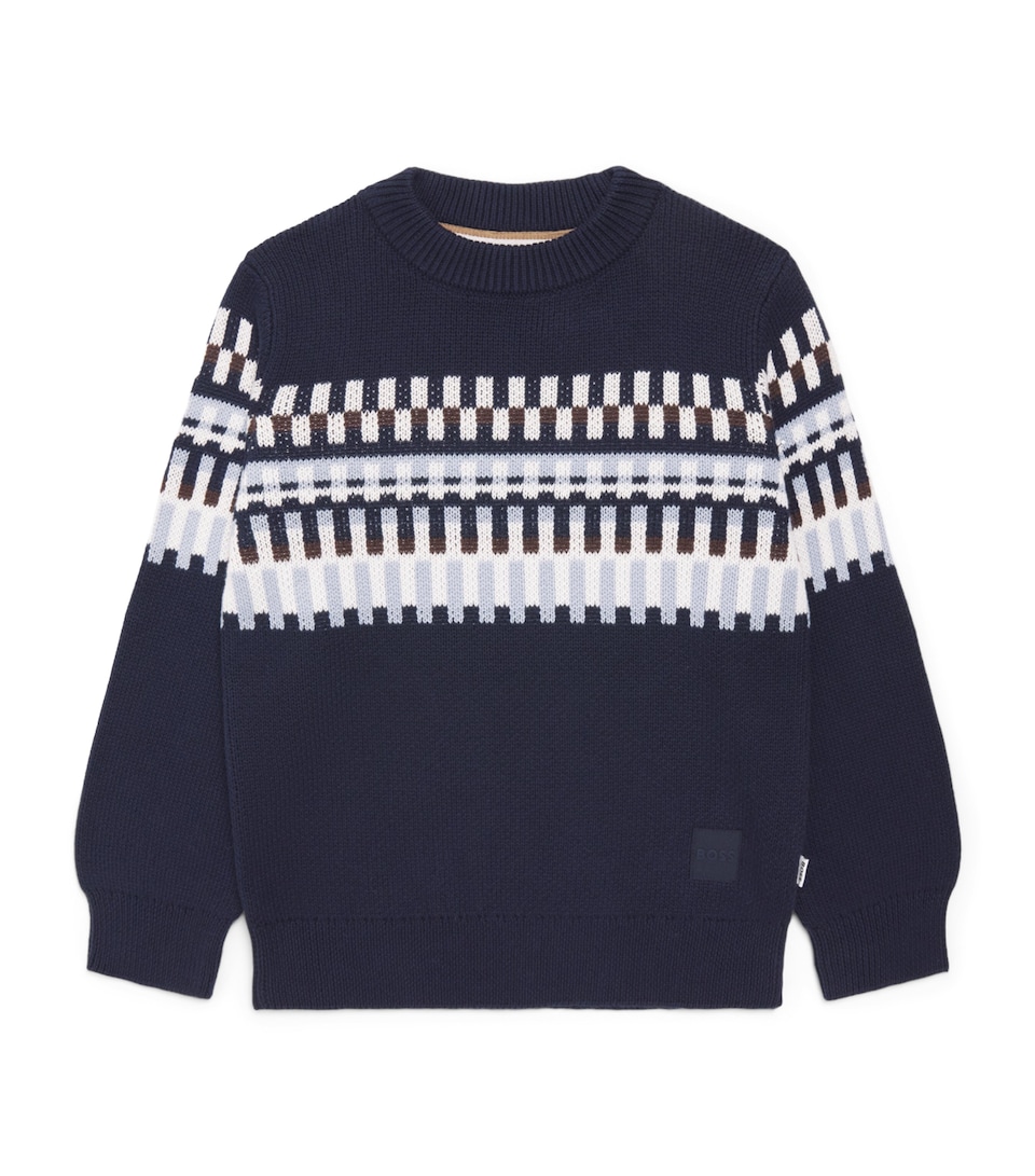BOSS Kidswear Cotton Jacquard Sweater (4-16 Years) Navy