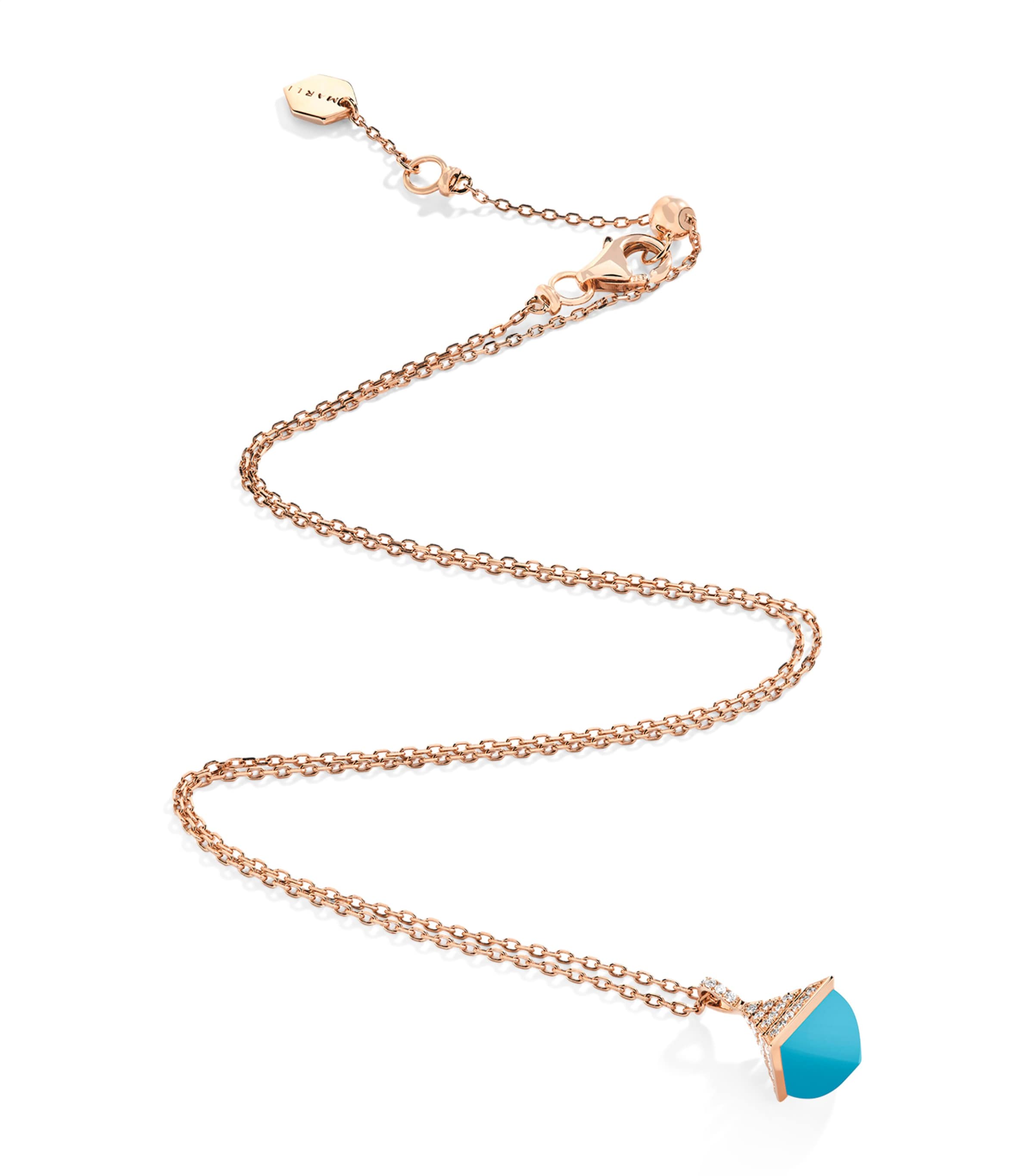 MARLI New York Mini Rose Gold, Diamond and Turquoise Cleo Rev Pendant Necklace Rose Gold