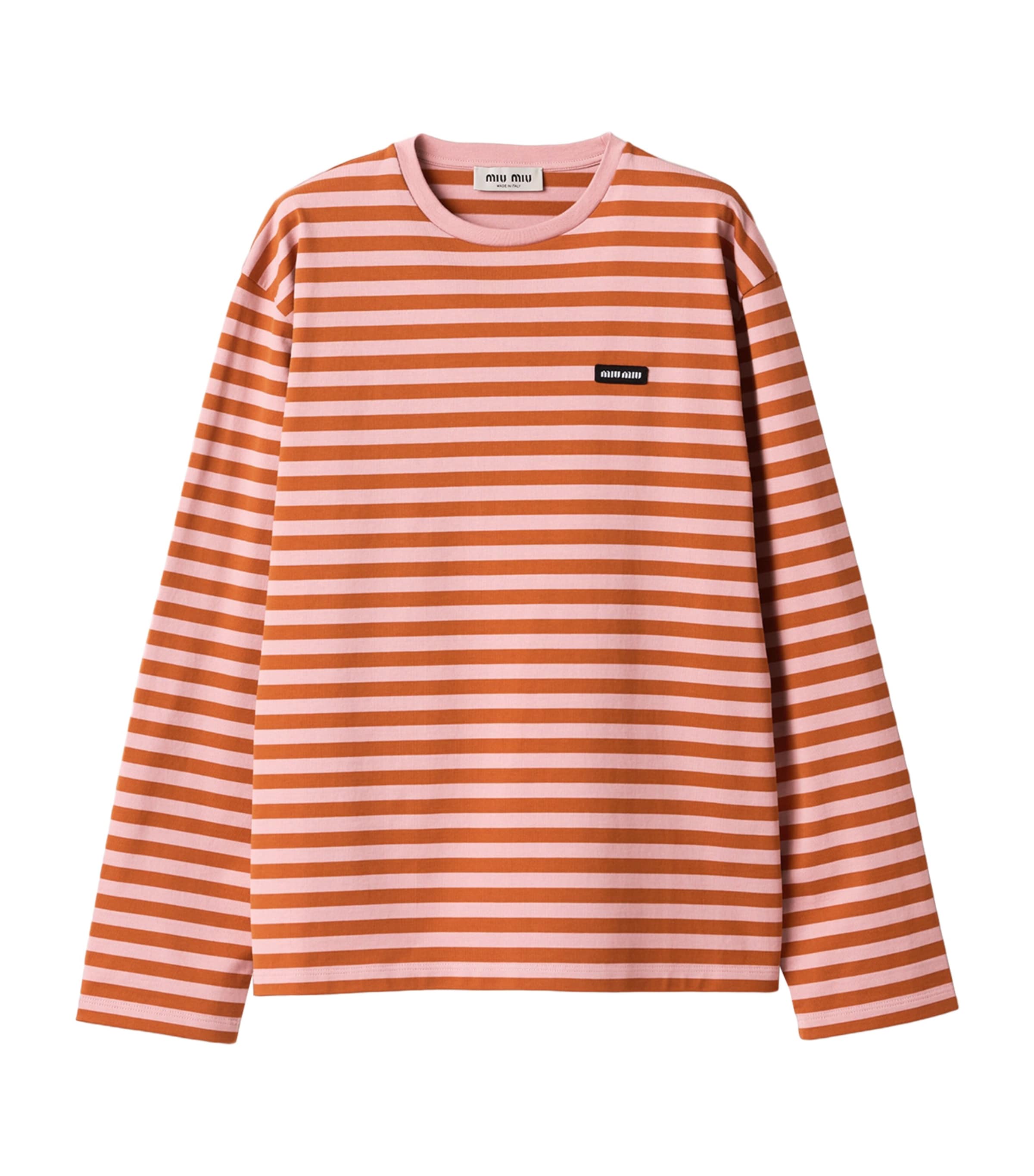 Miu Miu Womens Cotton Stripe T-Shirt Orange