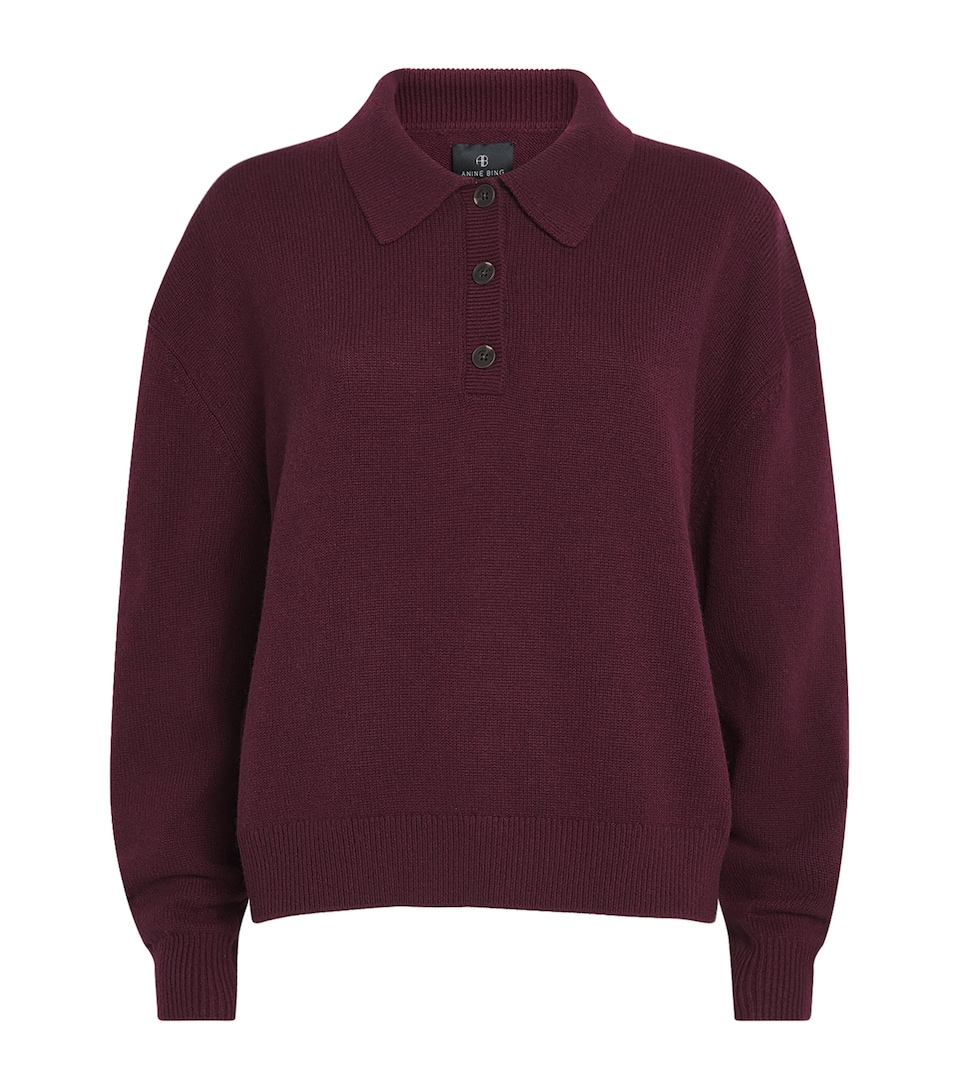ANINE BING Womens Cashmere Lee Polo Sweater Burgundy