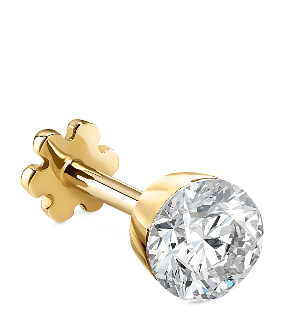 Yellow Gold Invisible Set Diamond Threaded Stud Earring (4mm)