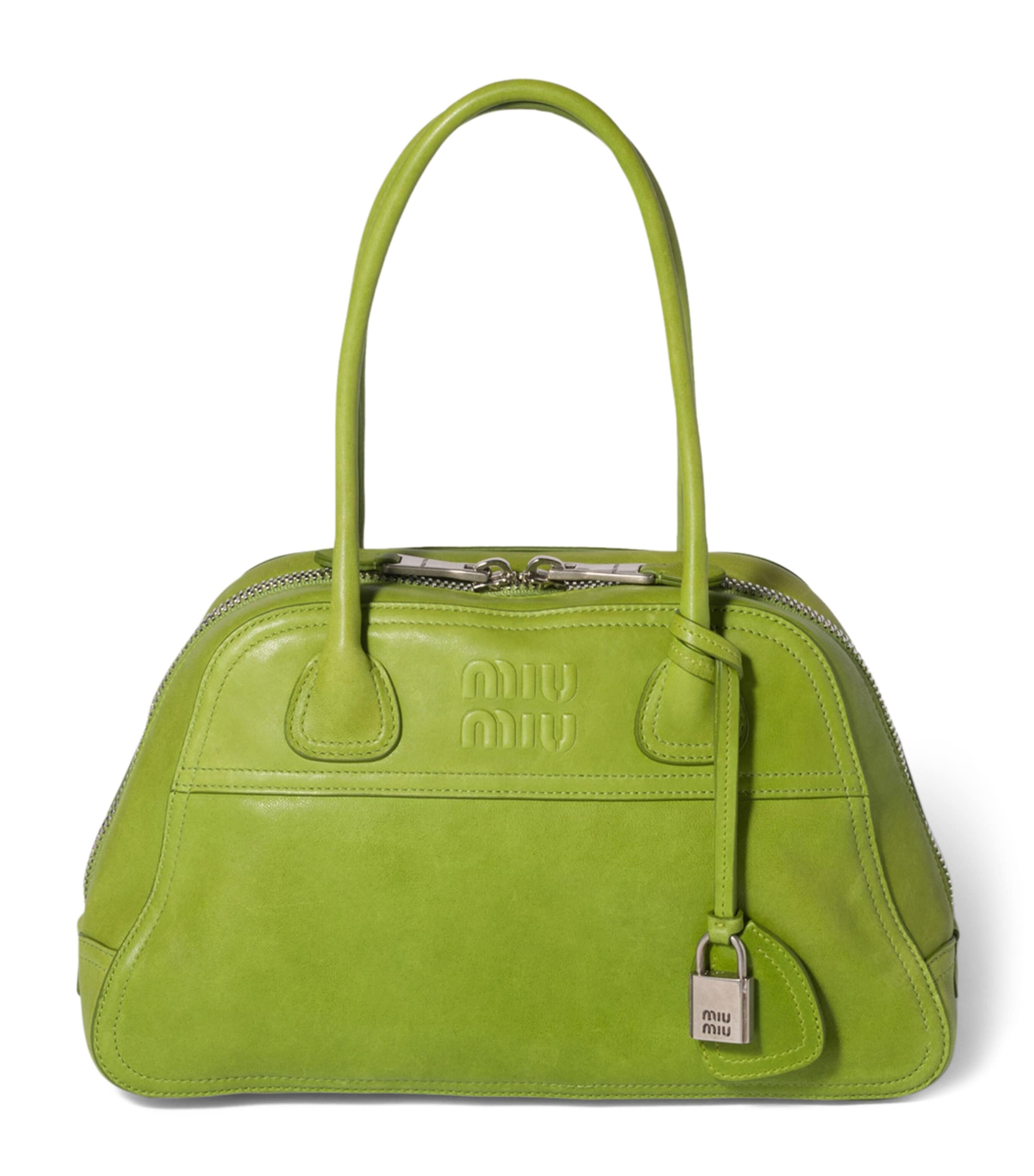Miu Miu Large Nappa Leather Vivant Top-Handle Bag Green