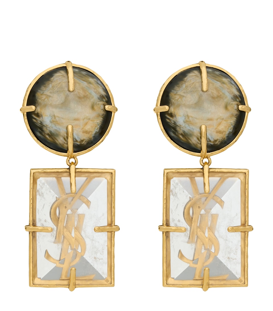 Saint Laurent Rock Crystal Cassandre Pendant Earrings