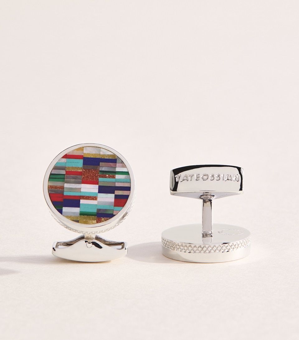Tateossian Rhodium-Plated Sterling Silver Harlequin Cufflinks Multi Coloured