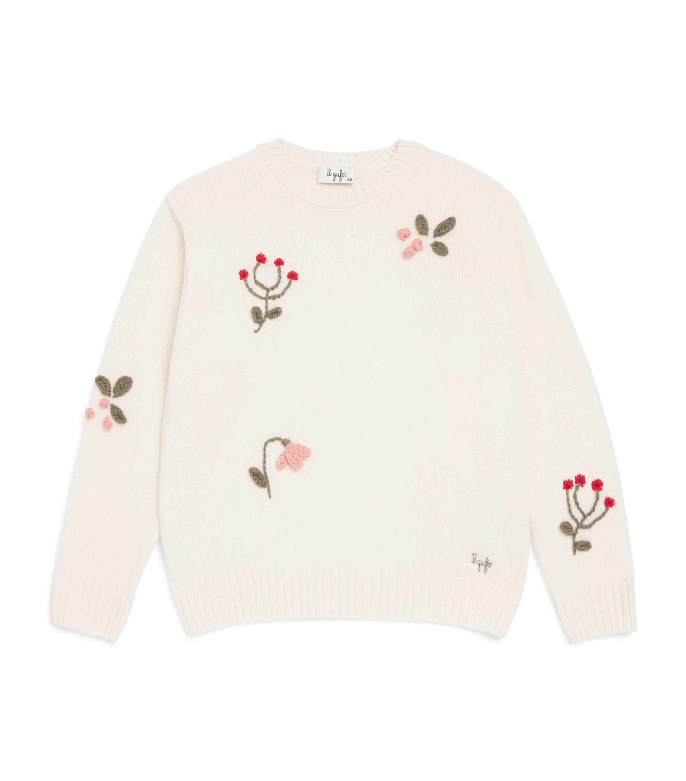Il Gufo Wool Floral Embroidered Sweater (6 Months – 6 Years) Milk