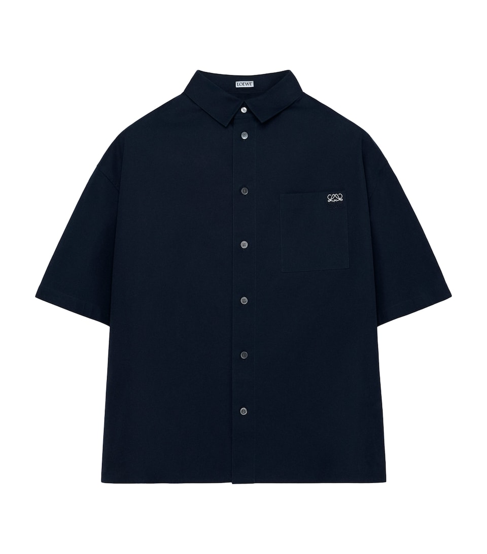 LOEWE Mens Anagram Short-Sleeve Shirt Dark Navy