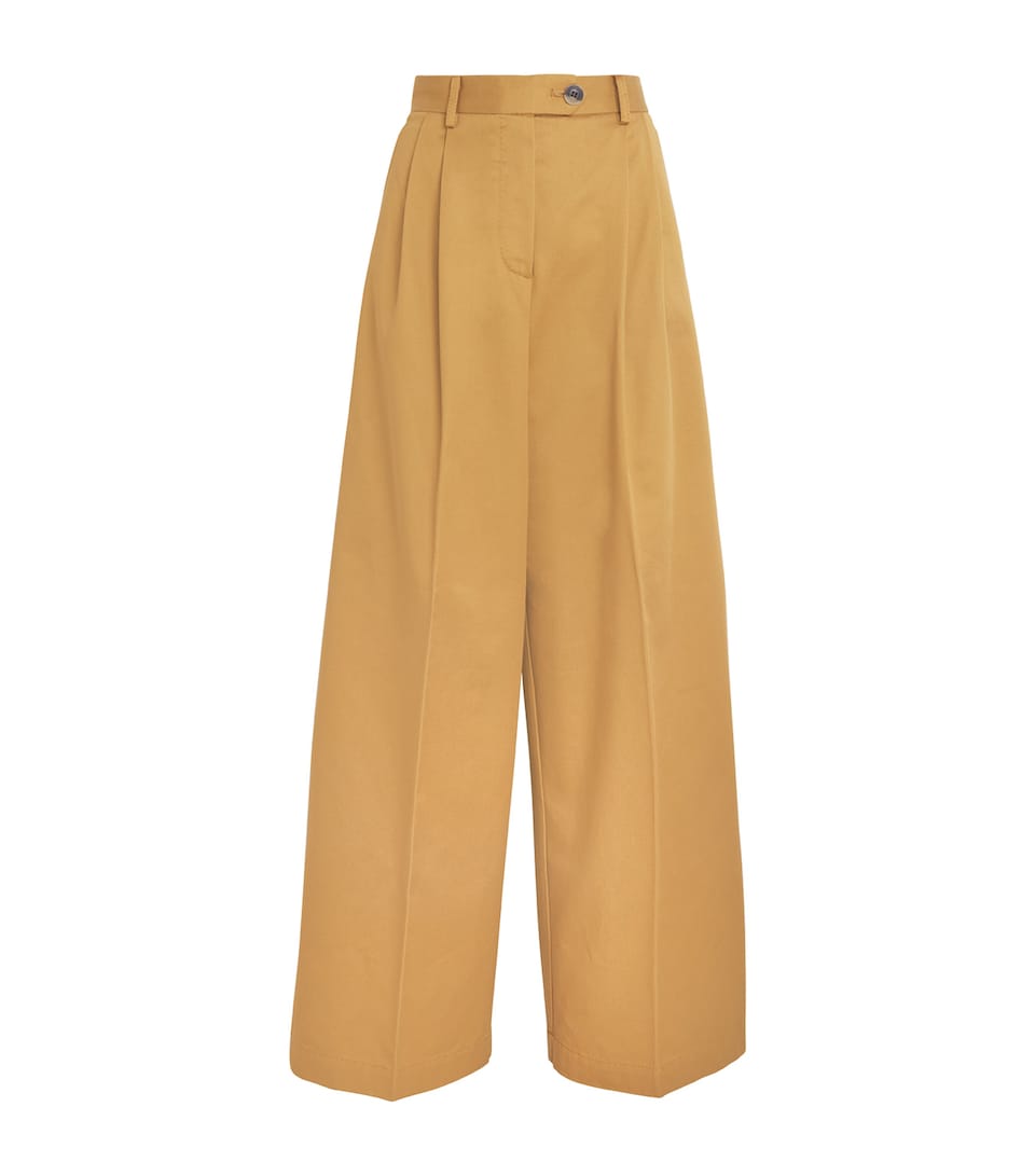 Cotton Pleated Wide-Leg Trousers