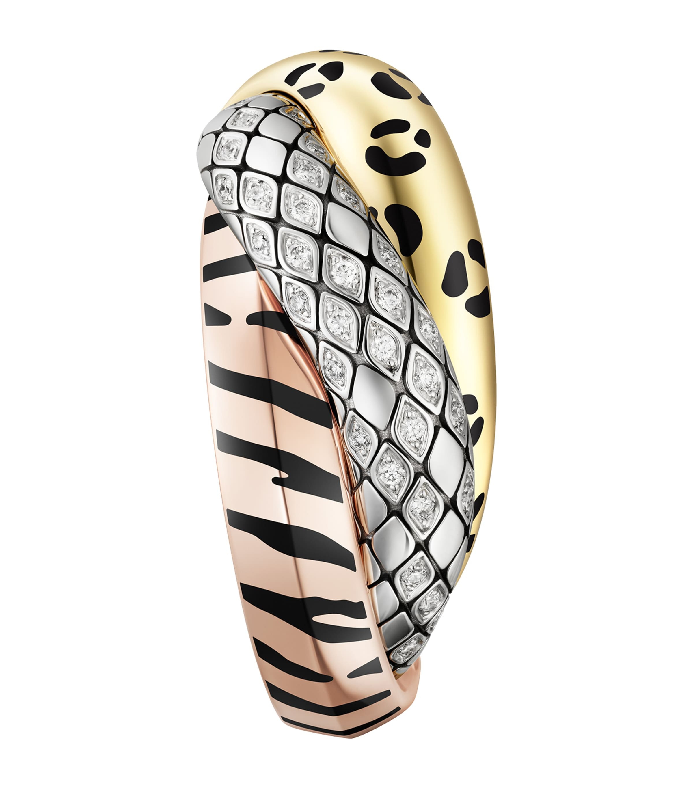 Lacquered Gold and Semi-Pavéd Diamond Trinity Single Earring