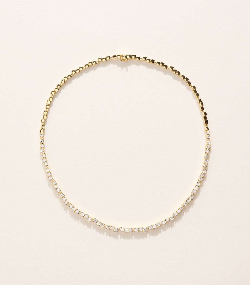 Suzanne Kalan Yellow Gold and Round Diamond Deco Tennis Necklace Yg/wd