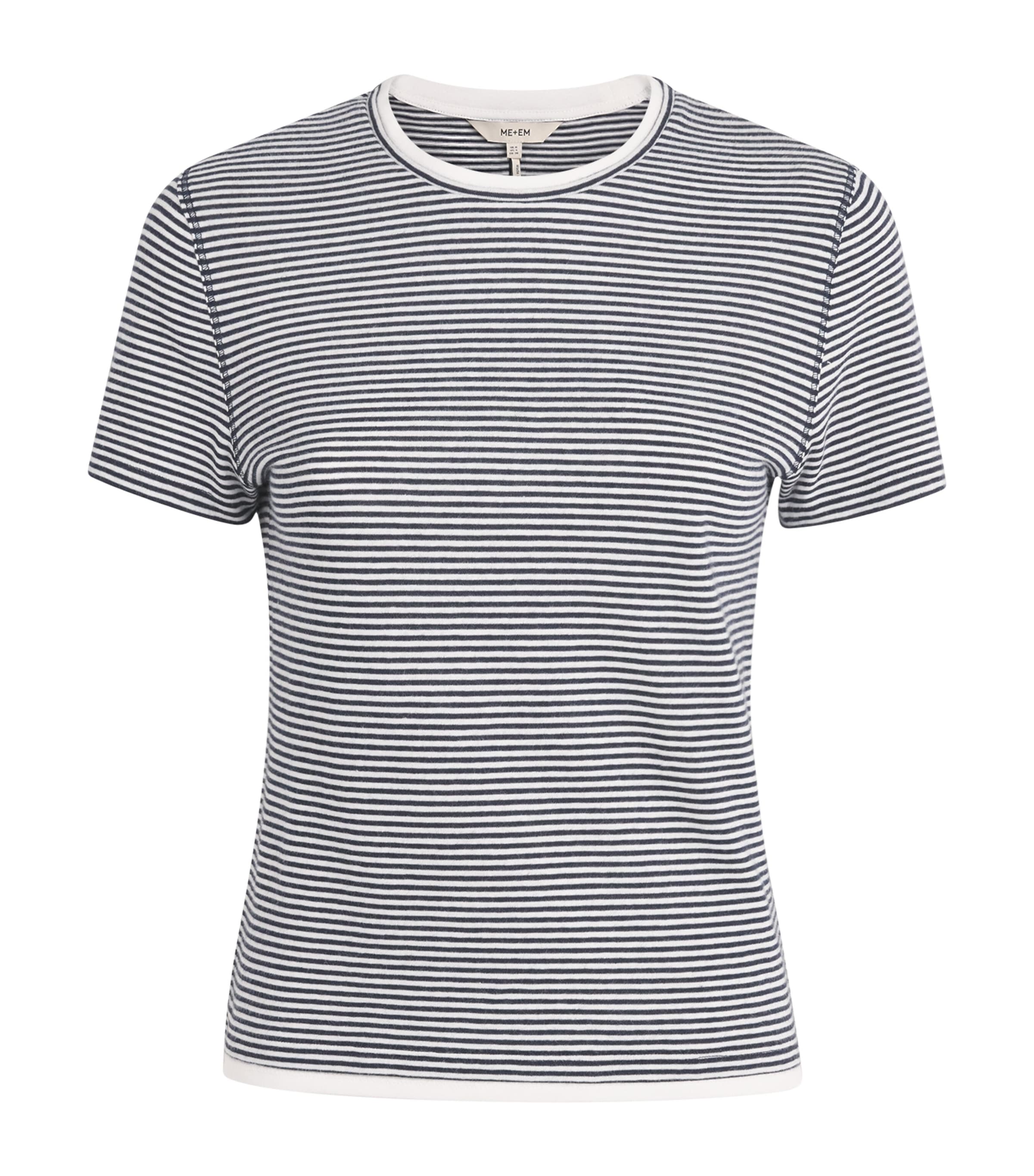 ME+EM Womens Organic Cotton Double-Layer Long-Sleeve T-Shirt Navy/soft White