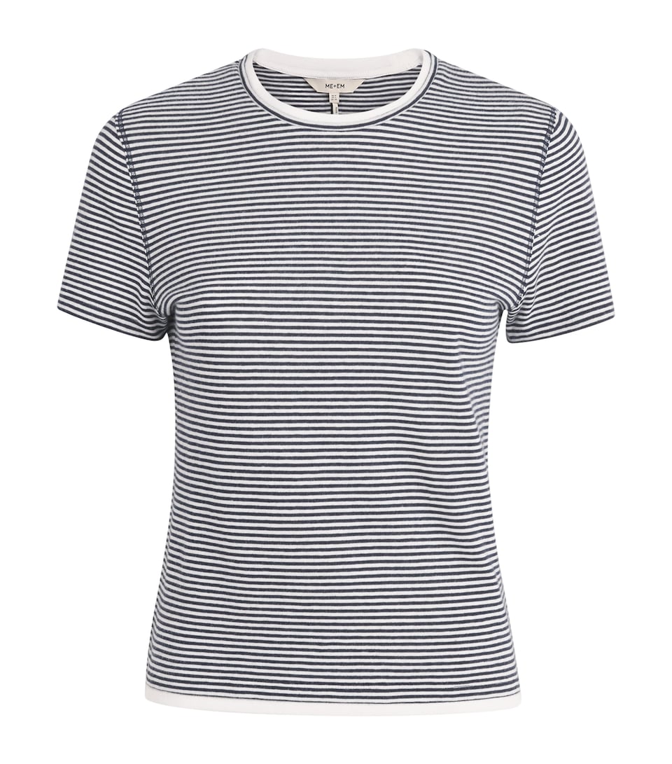 ME+EM Womens Organic Cotton Double-Layer Long-Sleeve T-Shirt Navy/soft White