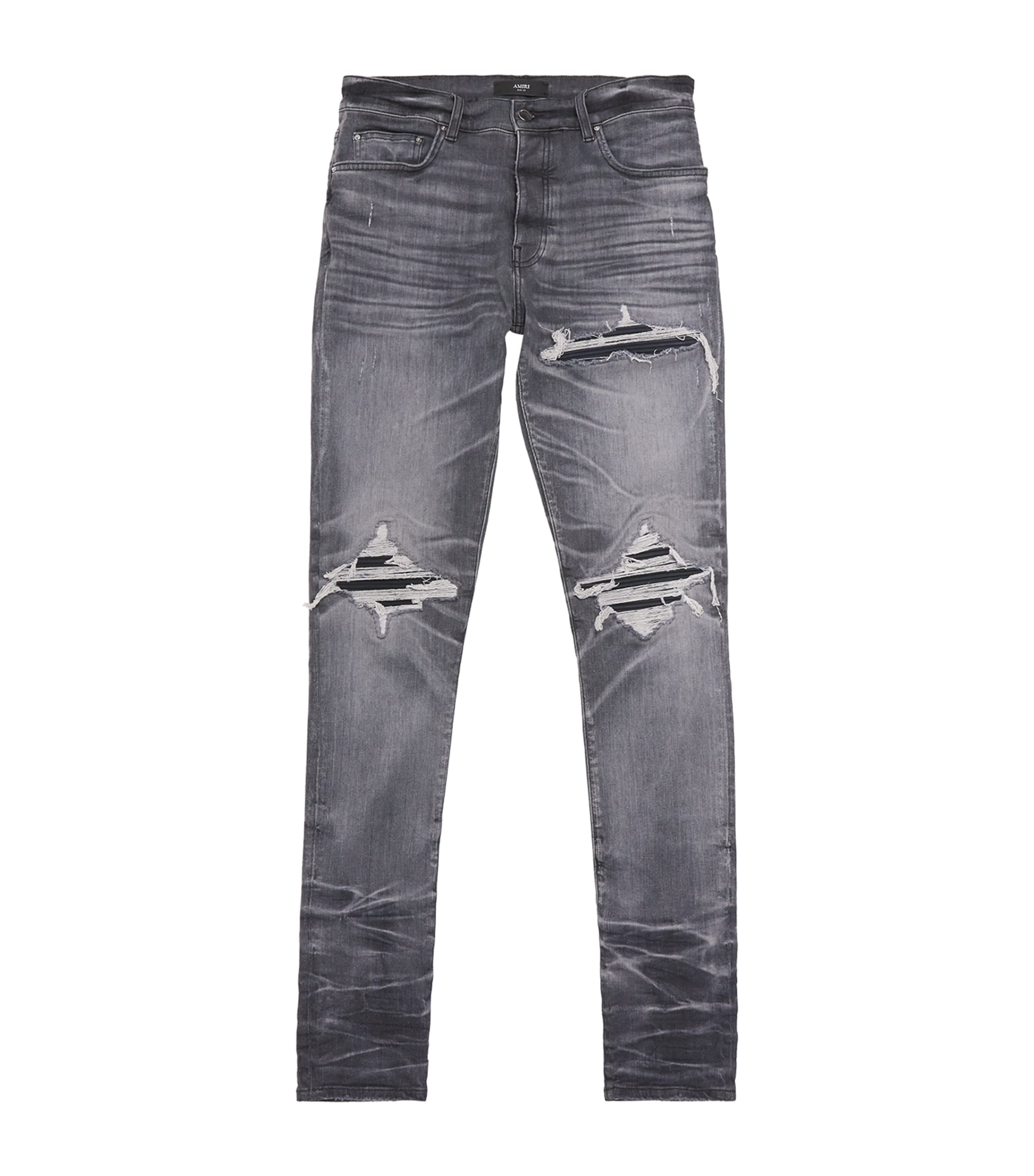 Suede-Trim Distressed MX1 Jeans
