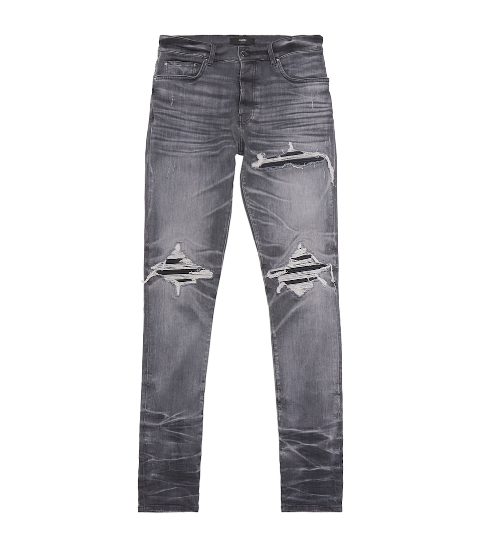 Suede-Trim Distressed MX1 Jeans