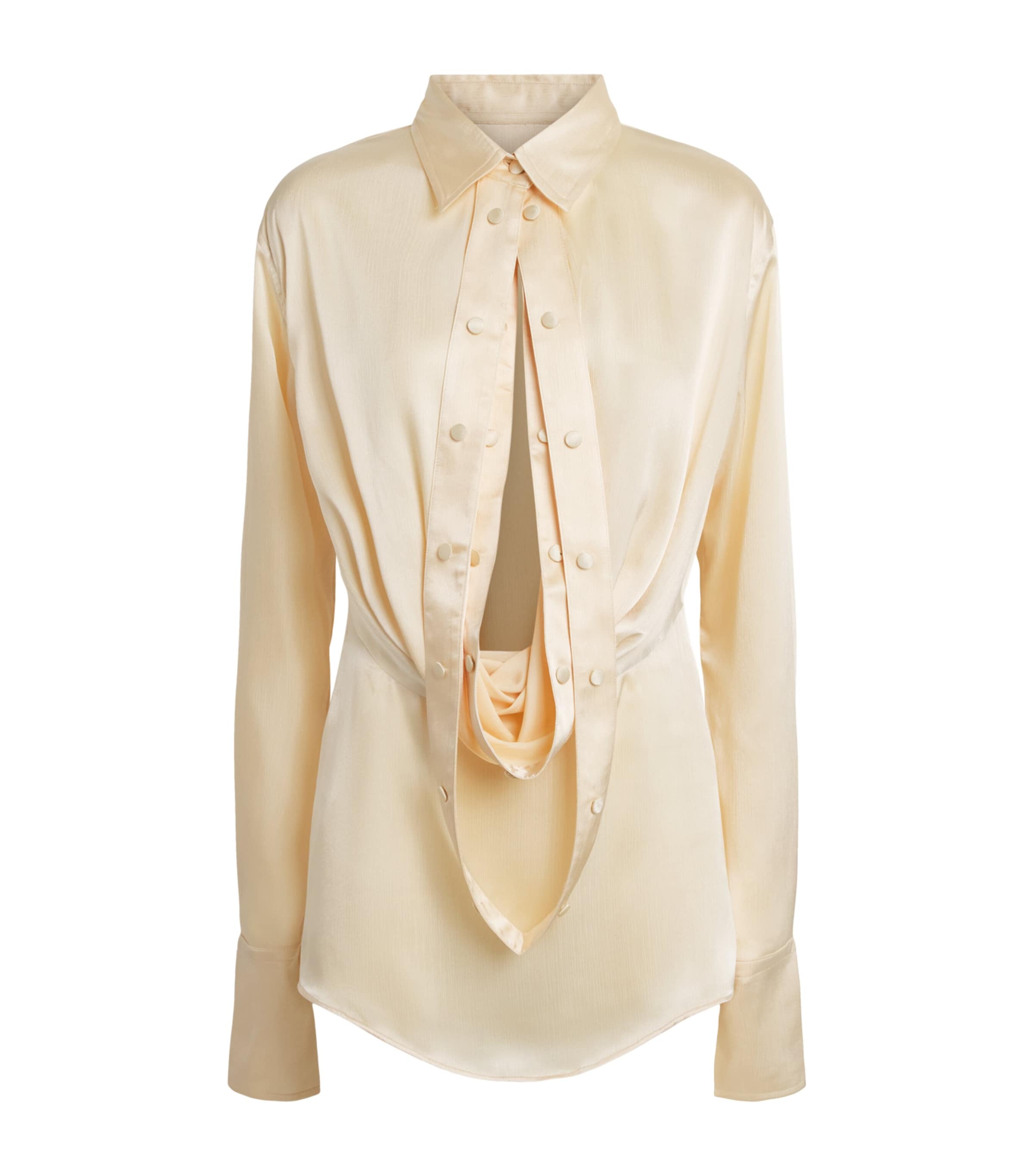 LATE FOR WORK Womens Satin Draped Shirt Chmp
