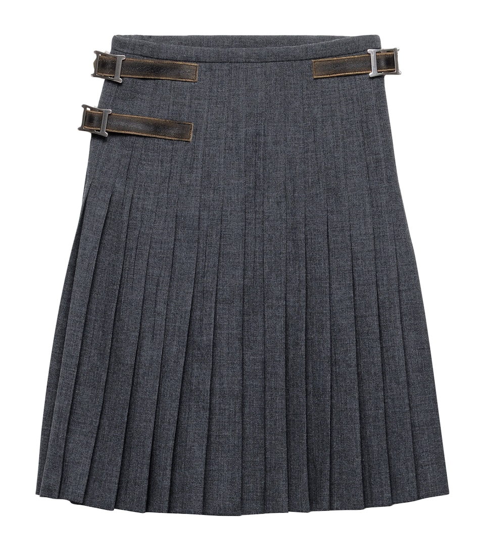 Wool Hopsack Pleated Midi Skirt