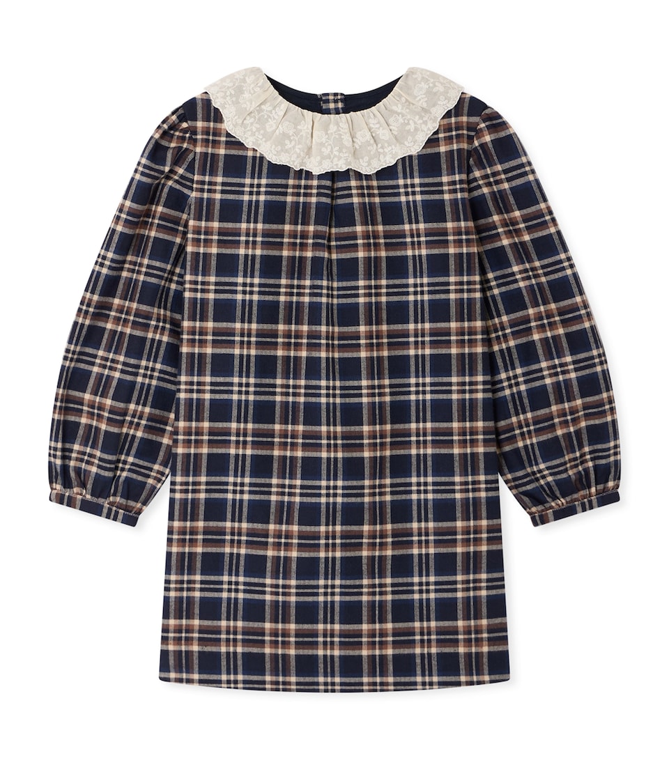 Bonpoint Cotton Check Dress (4-8 Years) Carreaux Marine