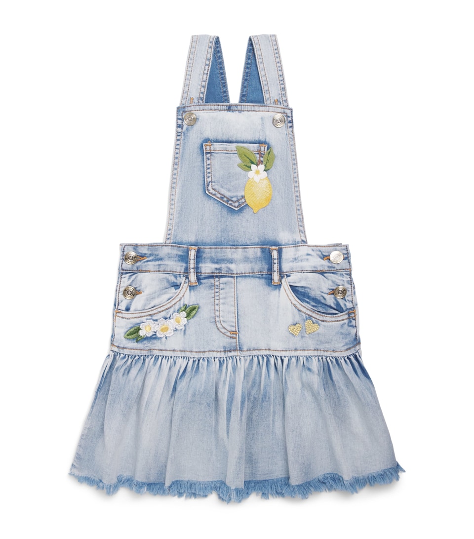 Monnalisa Embroidered Denim Overall Dress (2-10 Years) Stone Bleach