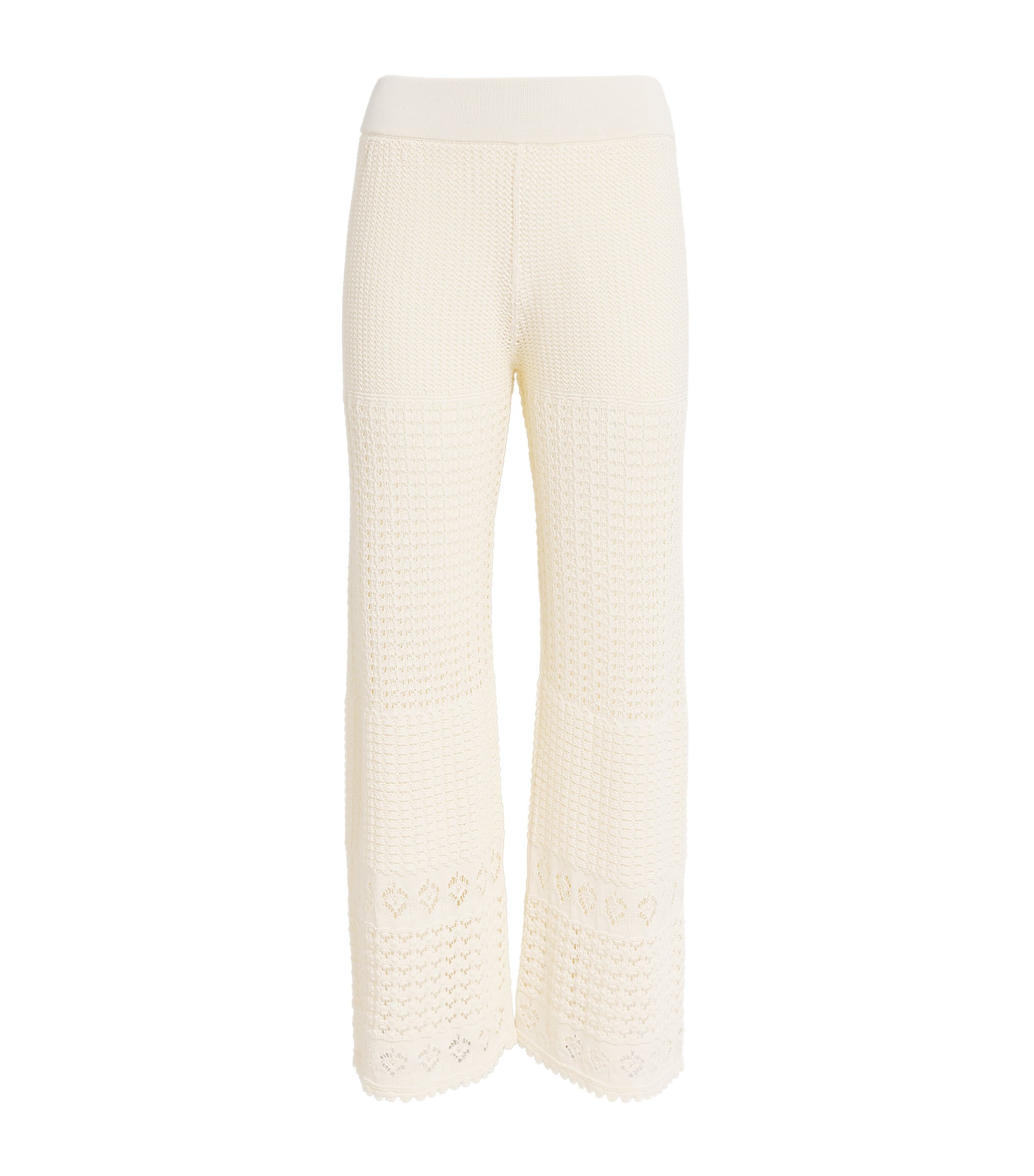 Eres Womens Crochet Emblème Wide-Leg Trousers Ecru