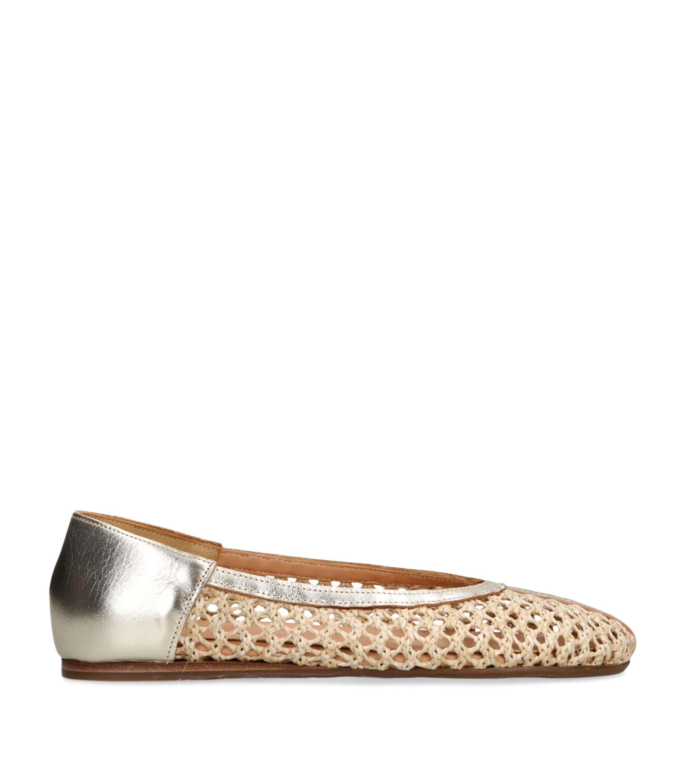 Raffia Leather-Trim Aeropi Ballet Flats