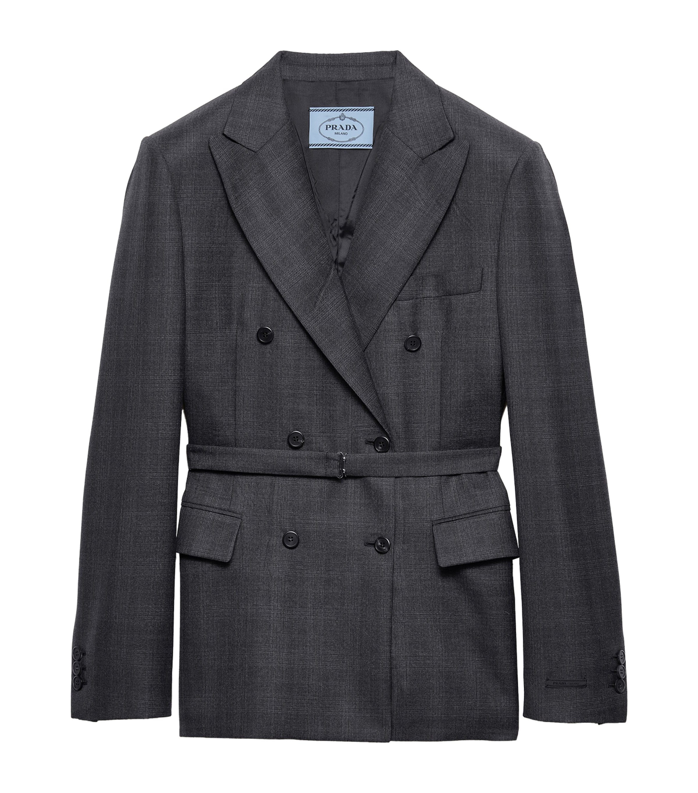 Prada Womens Wool Check Double-Breasted Blazer