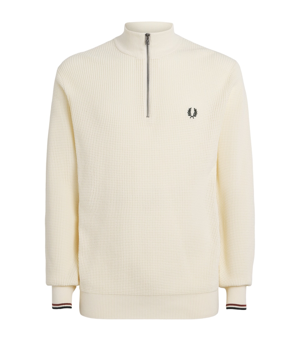 Fred Perry Mens Cotton Waffle-Knit Quarter-Zip Sweatshirt Ecru