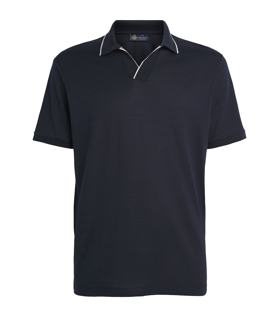 Paul & Shark Mens Silk-Cotton Open-Collar Polo Shirt Blue