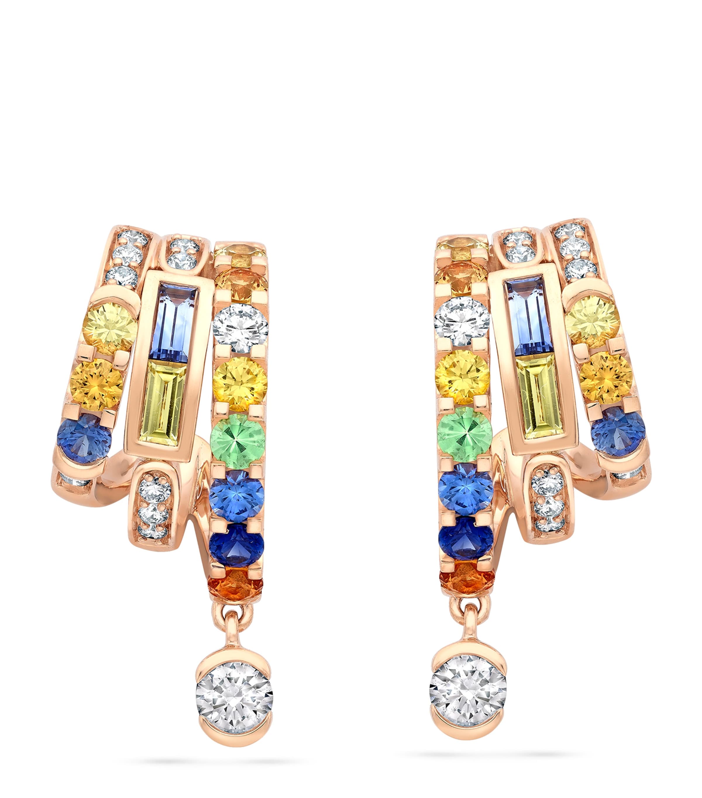 Boodles Rose Gold, Diamond, Sapphire and Tsavorite Play of Light Hoop Earrings Rose Gold
