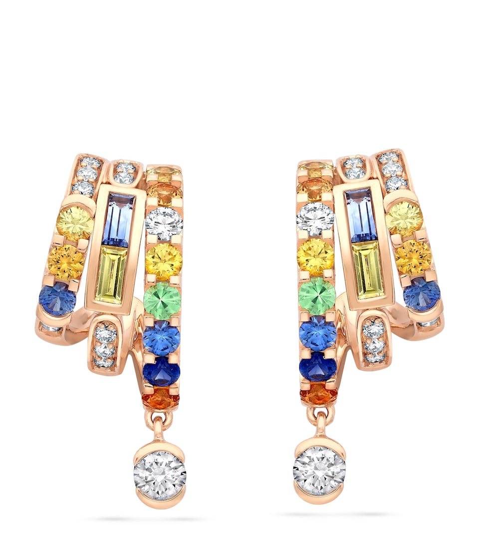 Boodles Rose Gold, Diamond, Sapphire and Tsavorite Play of Light Hoop Earrings Rose Gold
