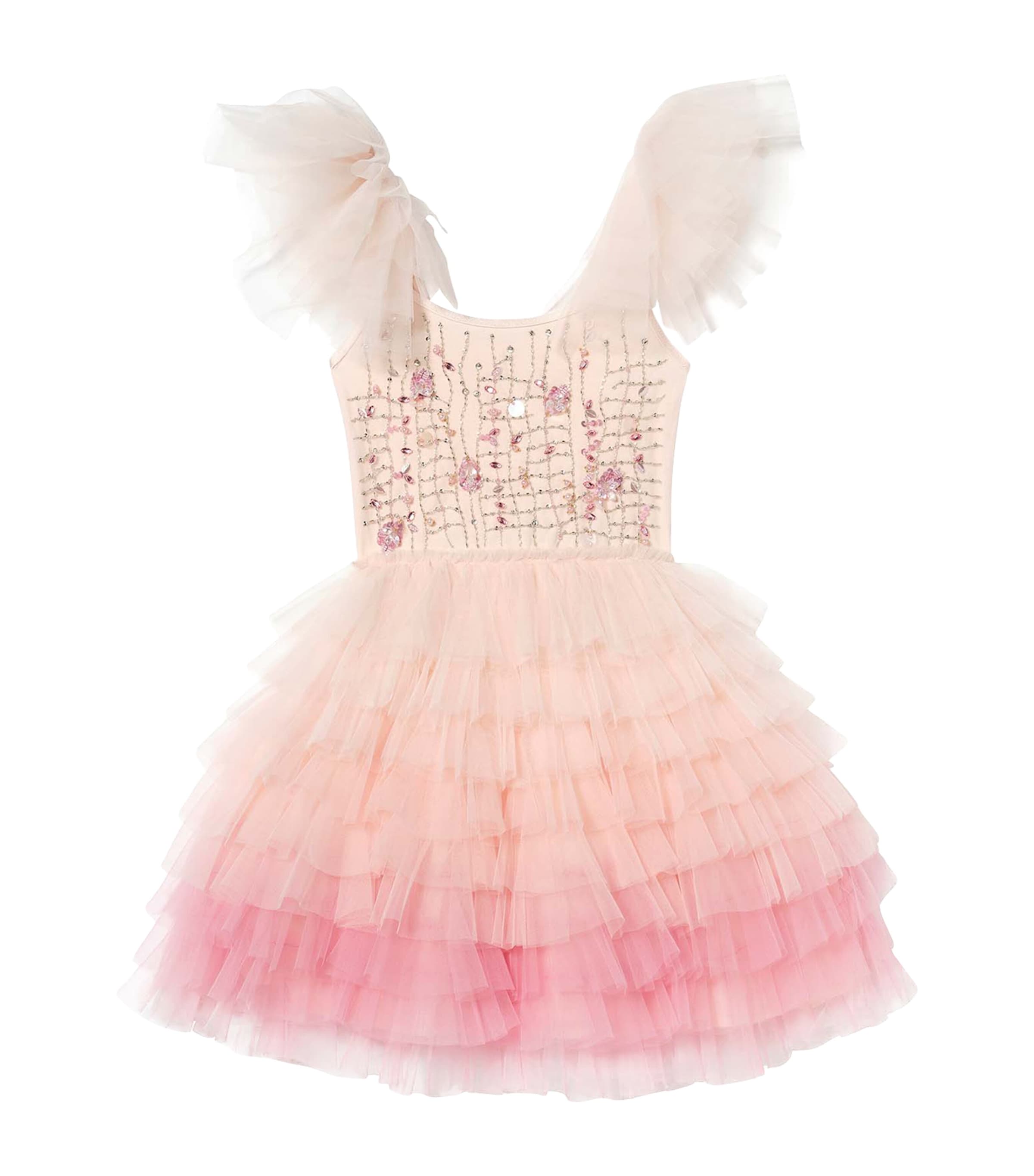 Embellished Coral Cascade Dress (2-11 Years)