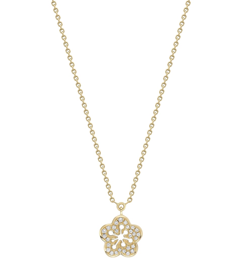Mini Yellow Gold and Diamond Blossom Pendant Necklace