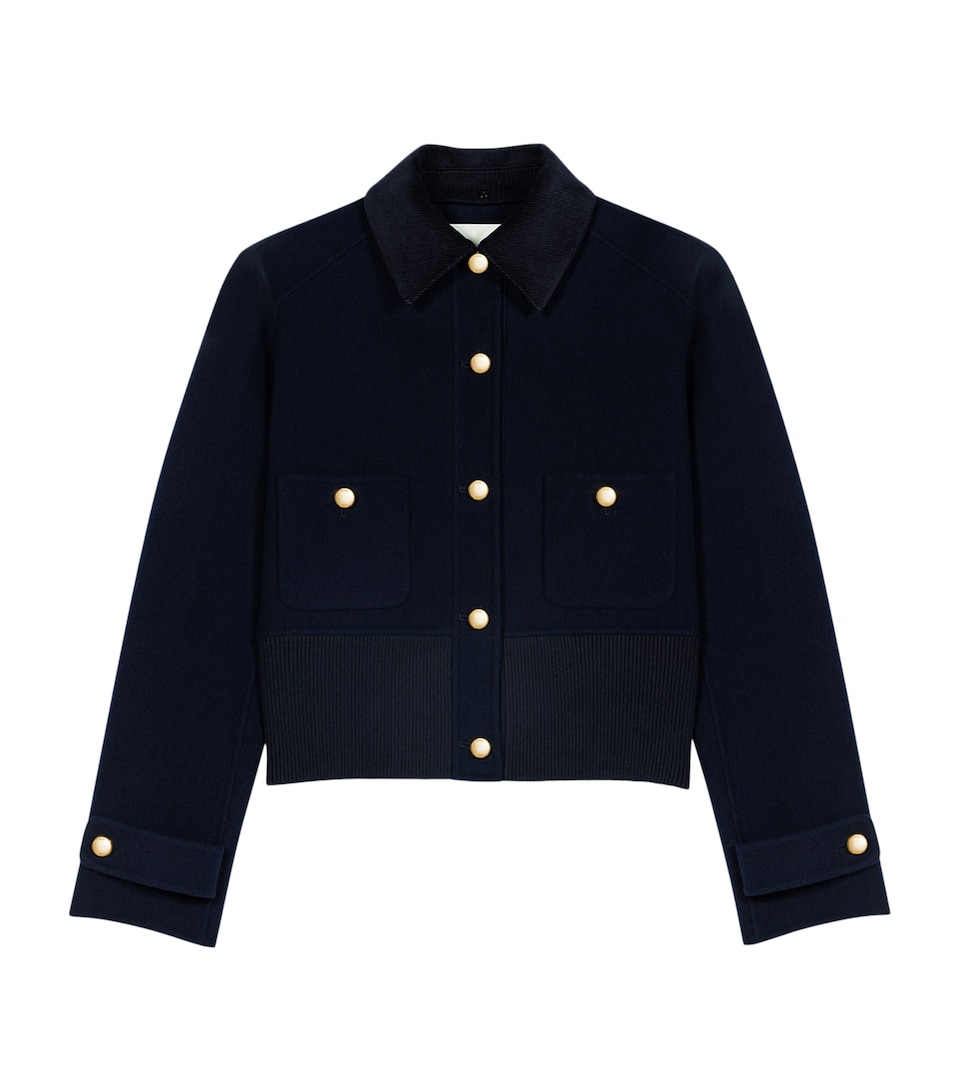 Maje Womens Wool-Blend Cropped Jacket Navy
