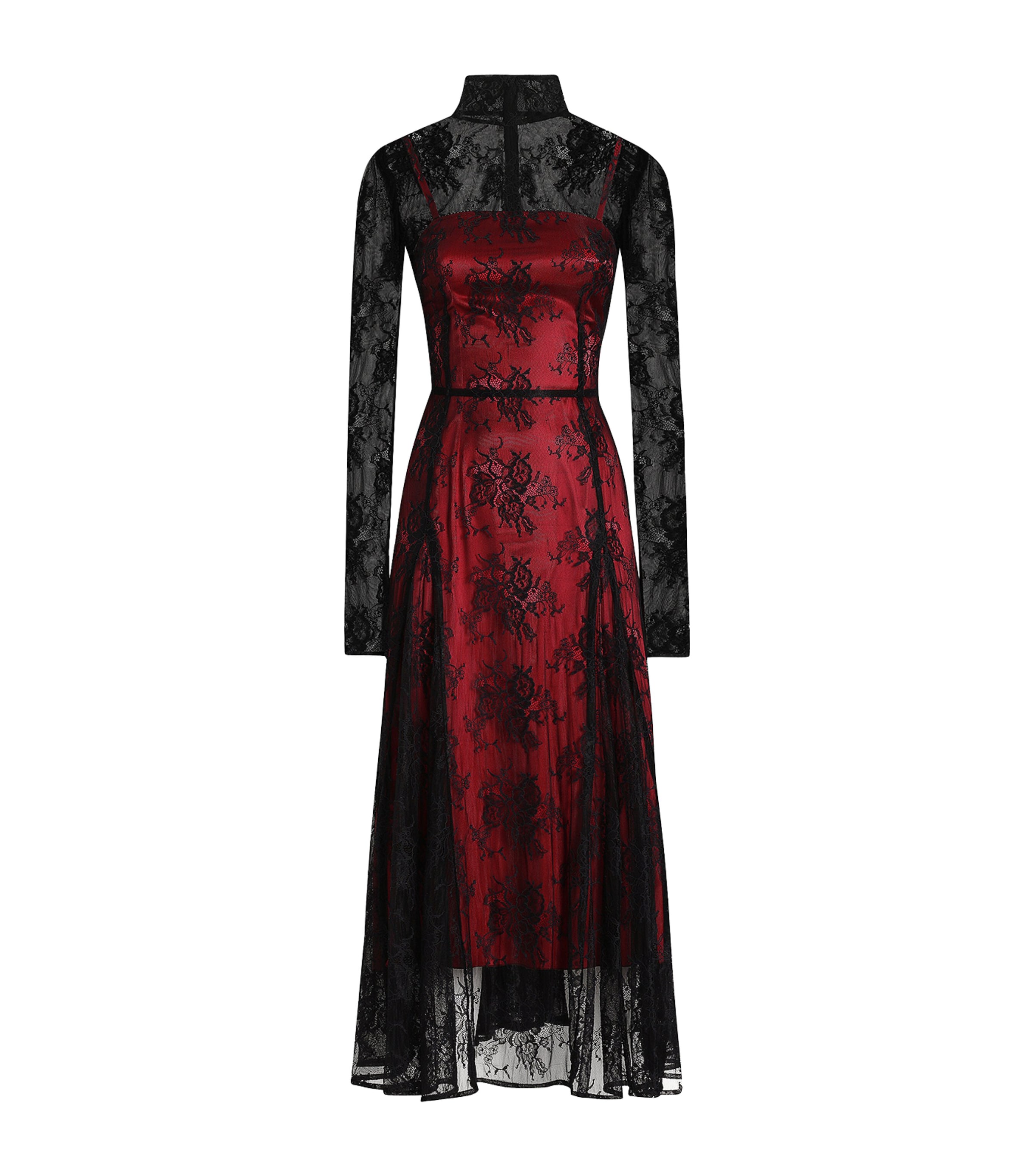 Lace Contrast Midi Dress