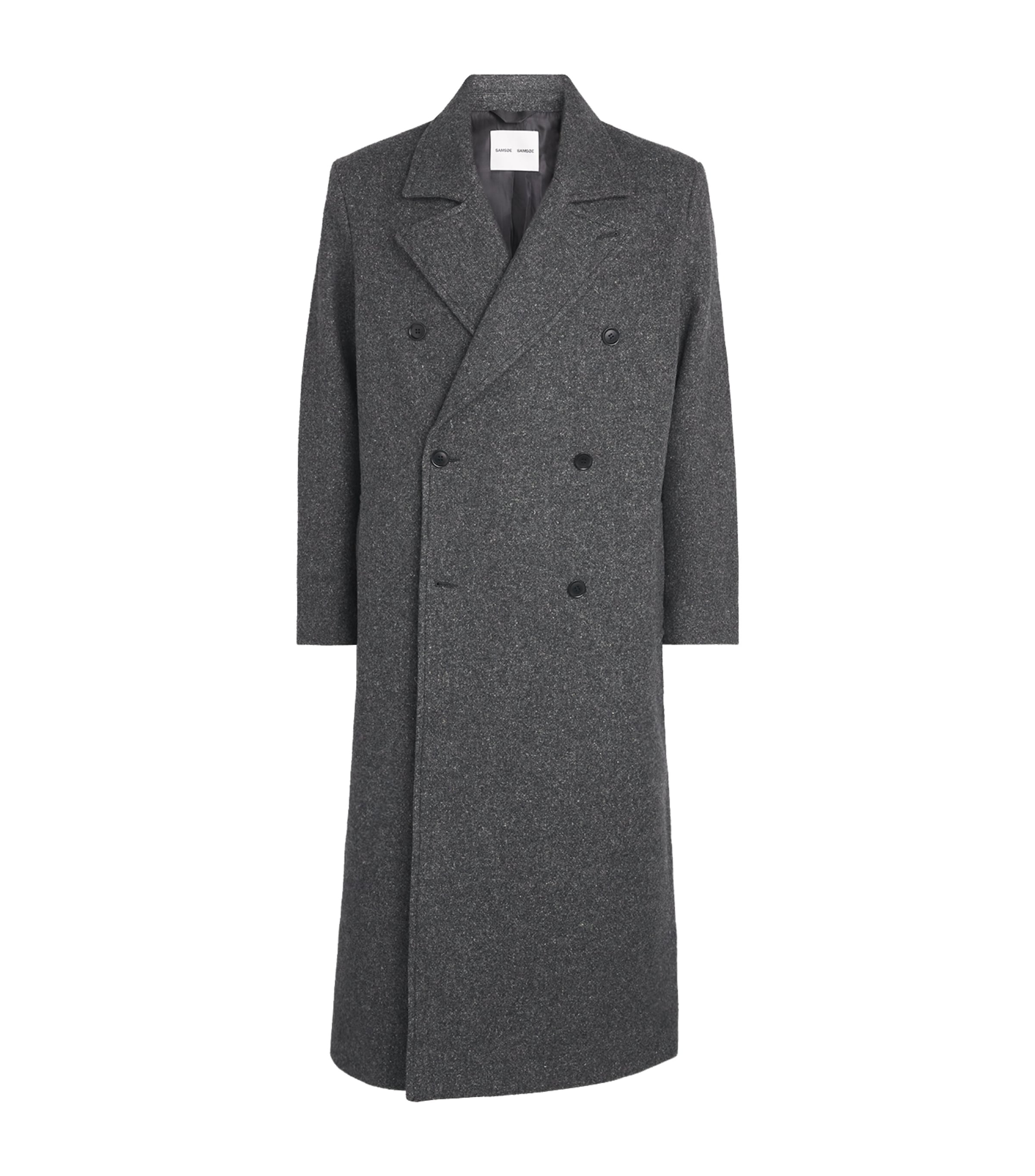 Samsøe Samsøe Mens Wool-Blend Savince Overcoat Dark Grey Mel.