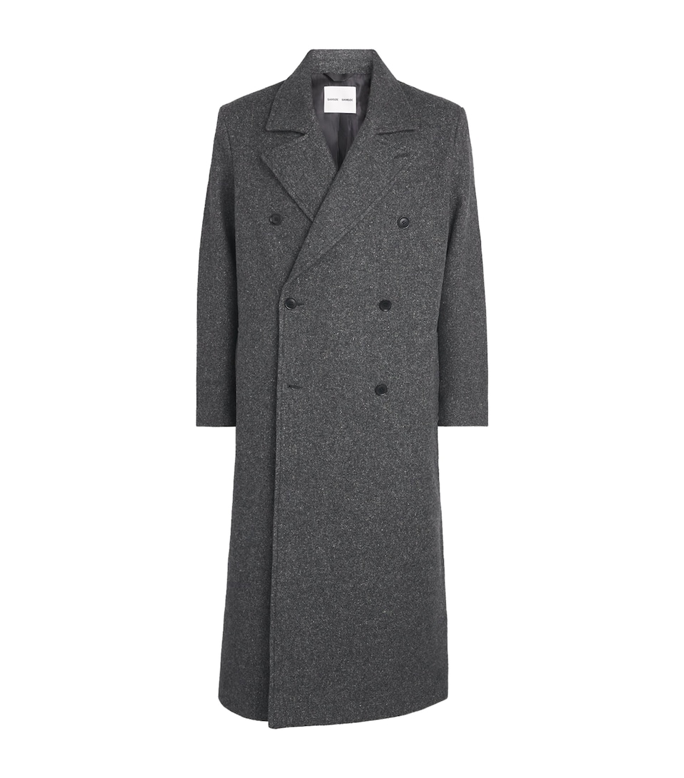 Samsøe Samsøe Mens Wool-Blend Savince Overcoat Dark Grey Mel.