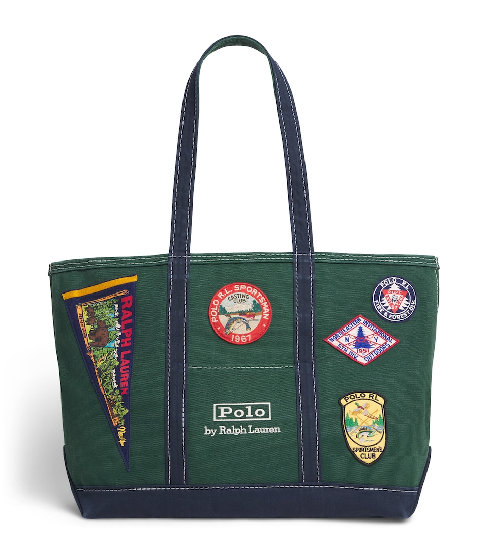 Polo Ralph Lauren Cotton Canvas Logo-Patch Tote Bag Green/navy