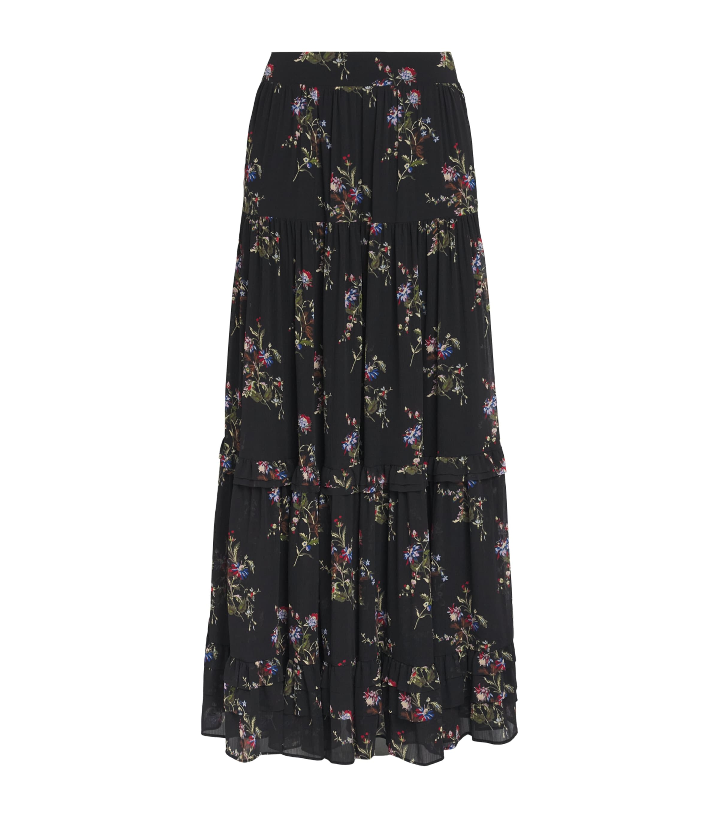 ME+EM Womens Tiered Floral Maxi Skirt Black Multi