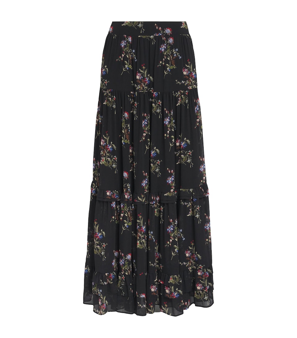 ME+EM Womens Tiered Floral Maxi Skirt Black Multi