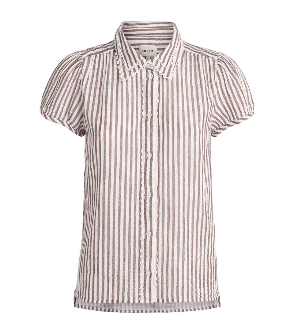 ME+EM Womens Embroidered Stripe Shirt Soft White/pecan