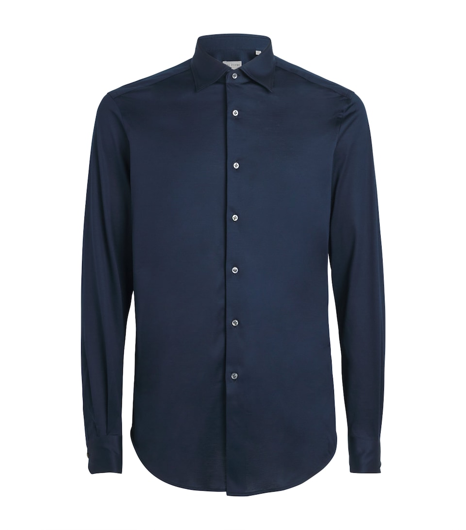 Pal Zileri Mens Cotton Jersey Shirt Blue