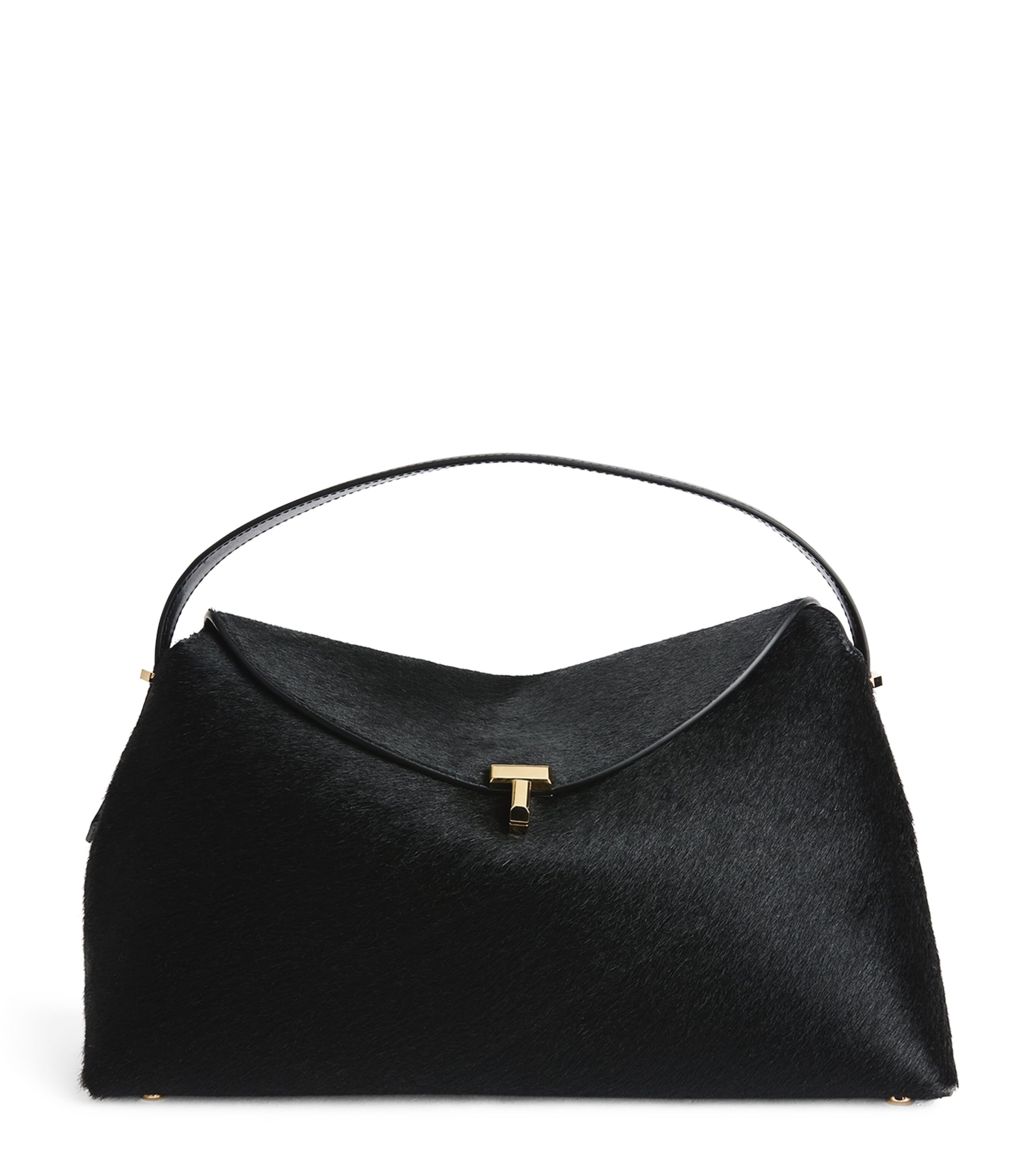 Toteme Pony Hair T-Lock Top-Handle Bag Black