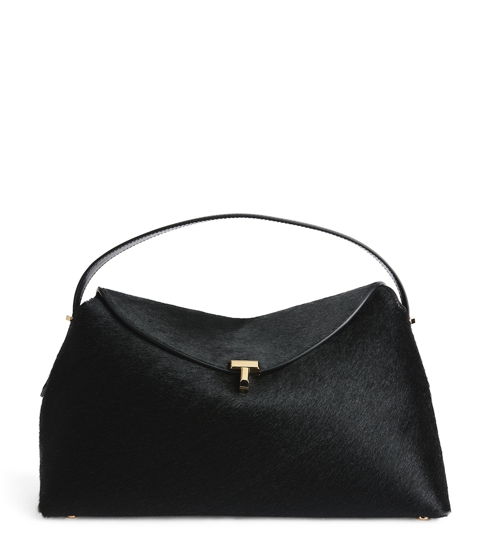 Toteme Pony Hair T-Lock Top-Handle Bag Black