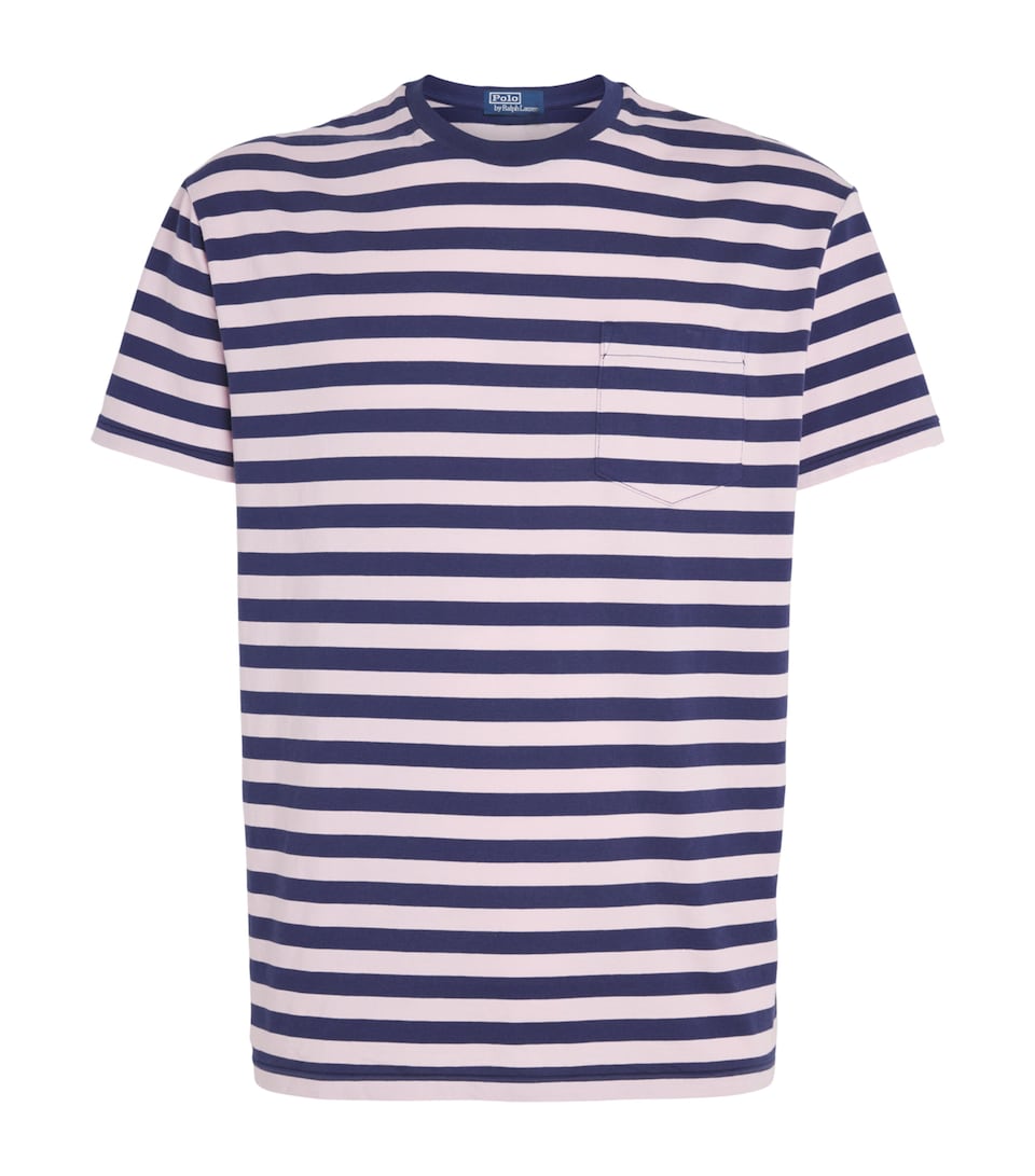 Polo Ralph Lauren Mens Cotton Stripe Classic Fit T-Shirt Grdn Pink/drk Cobalt