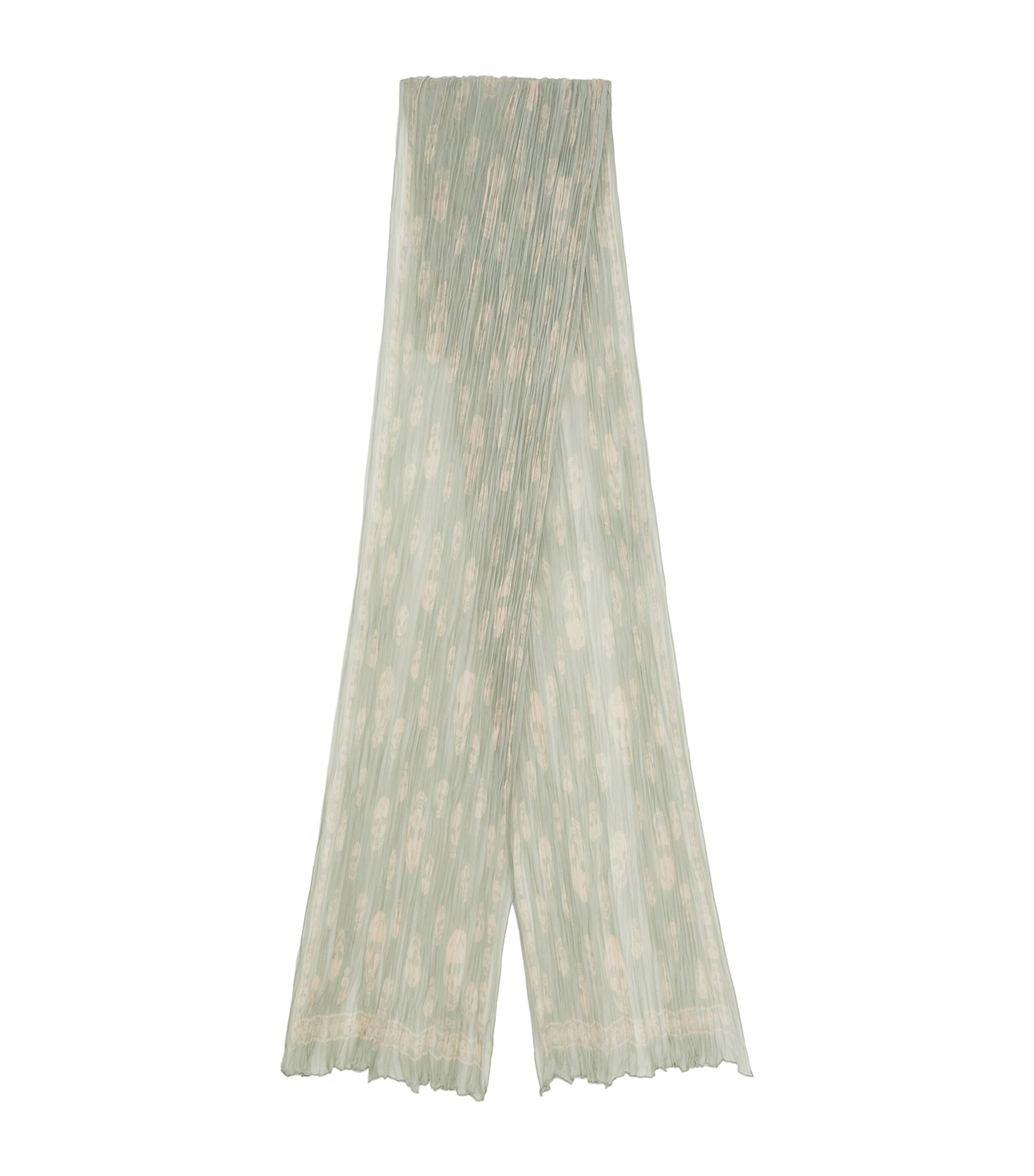 McQueen Silk Pleated Skull Scarf