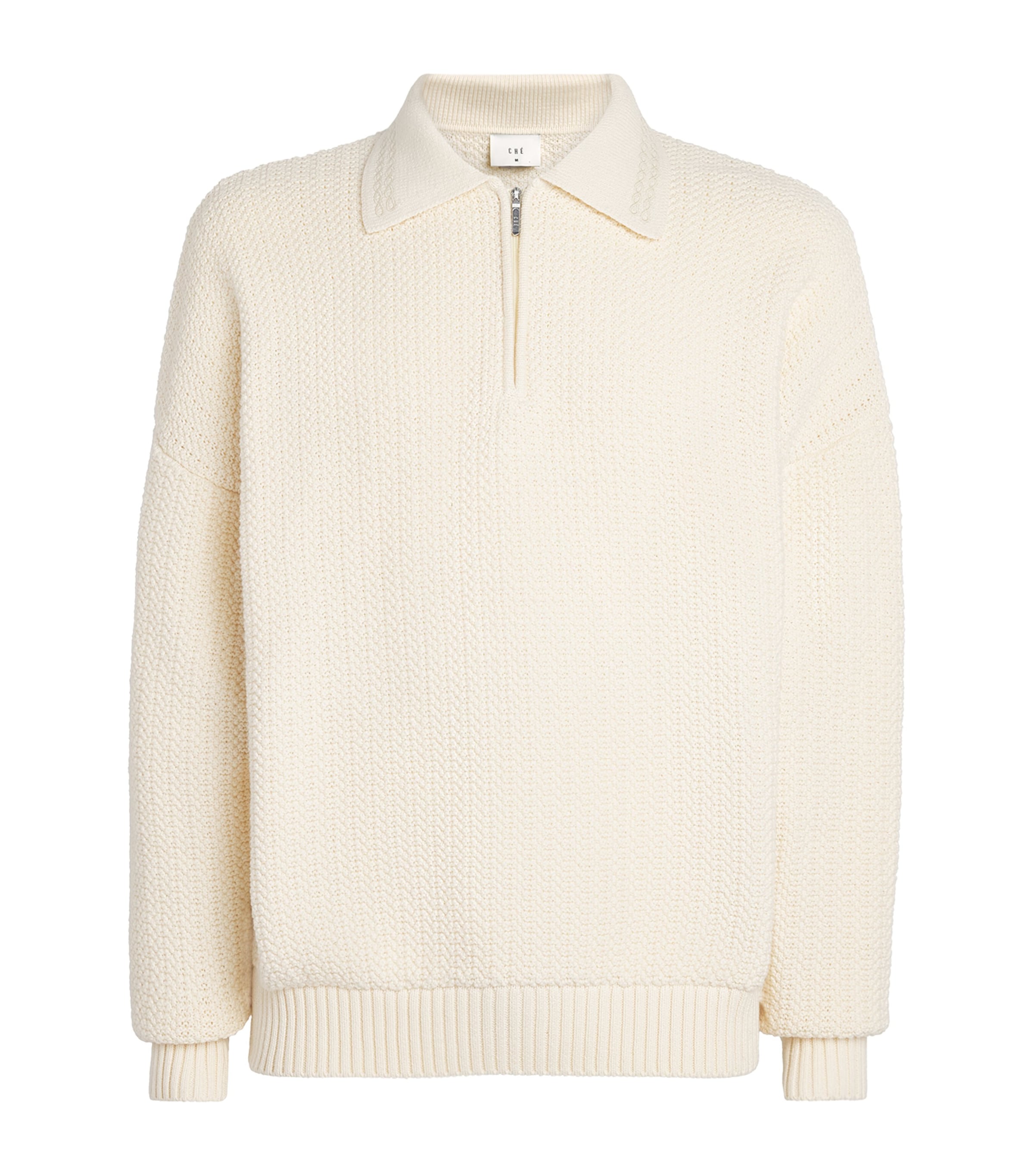 CHÉ Mens Cotton Orson Quarter-Zip Sweater Ecru