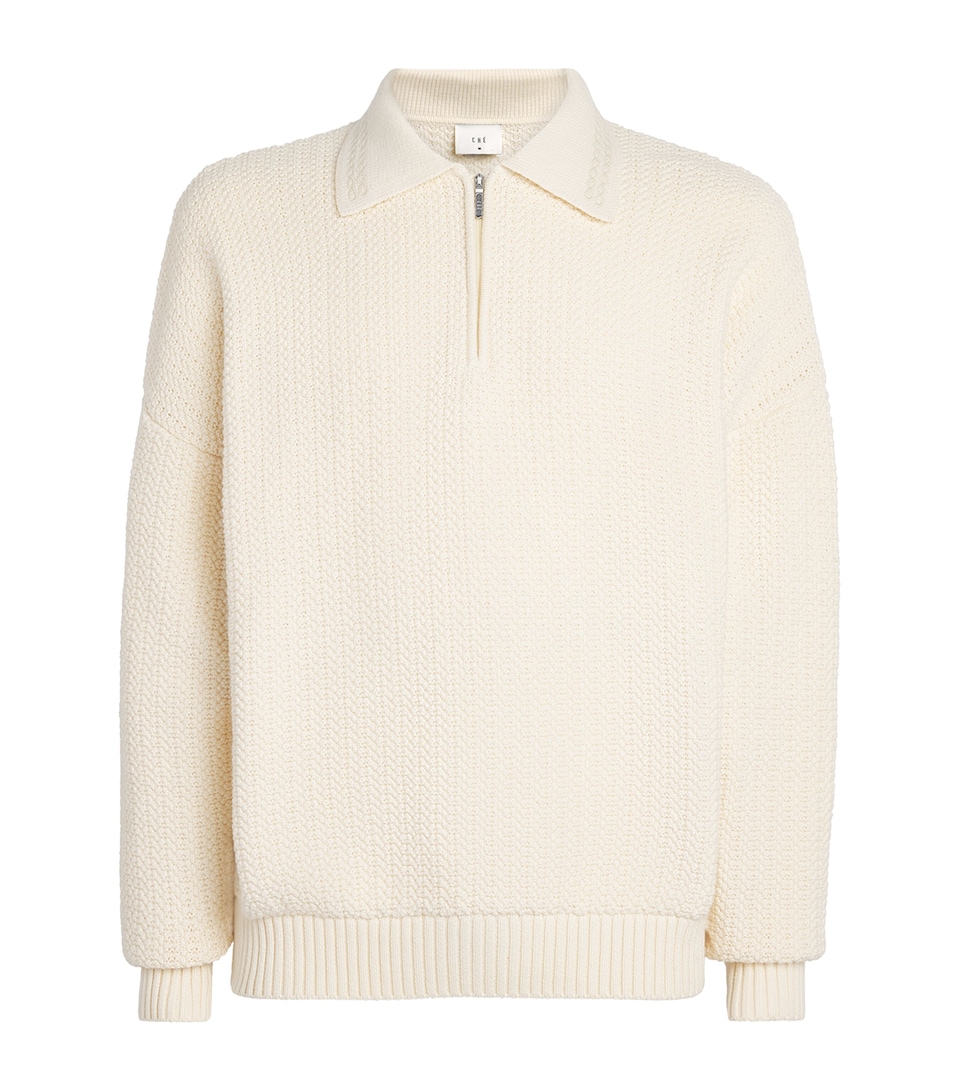 CHÉ Mens Cotton Orson Quarter-Zip Sweater Ecru