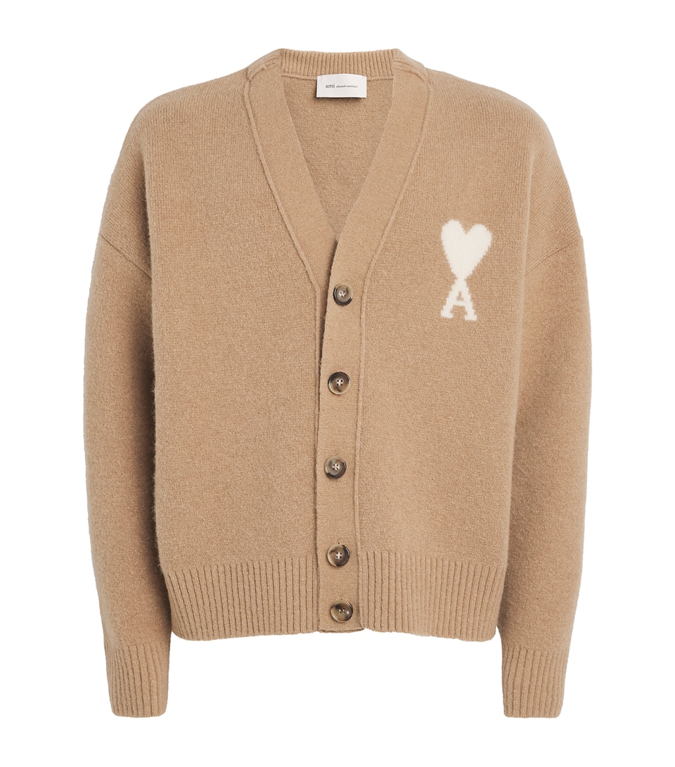 AMI Paris Mens Ami de Coeur Cardigan Bge Mastic/ecru