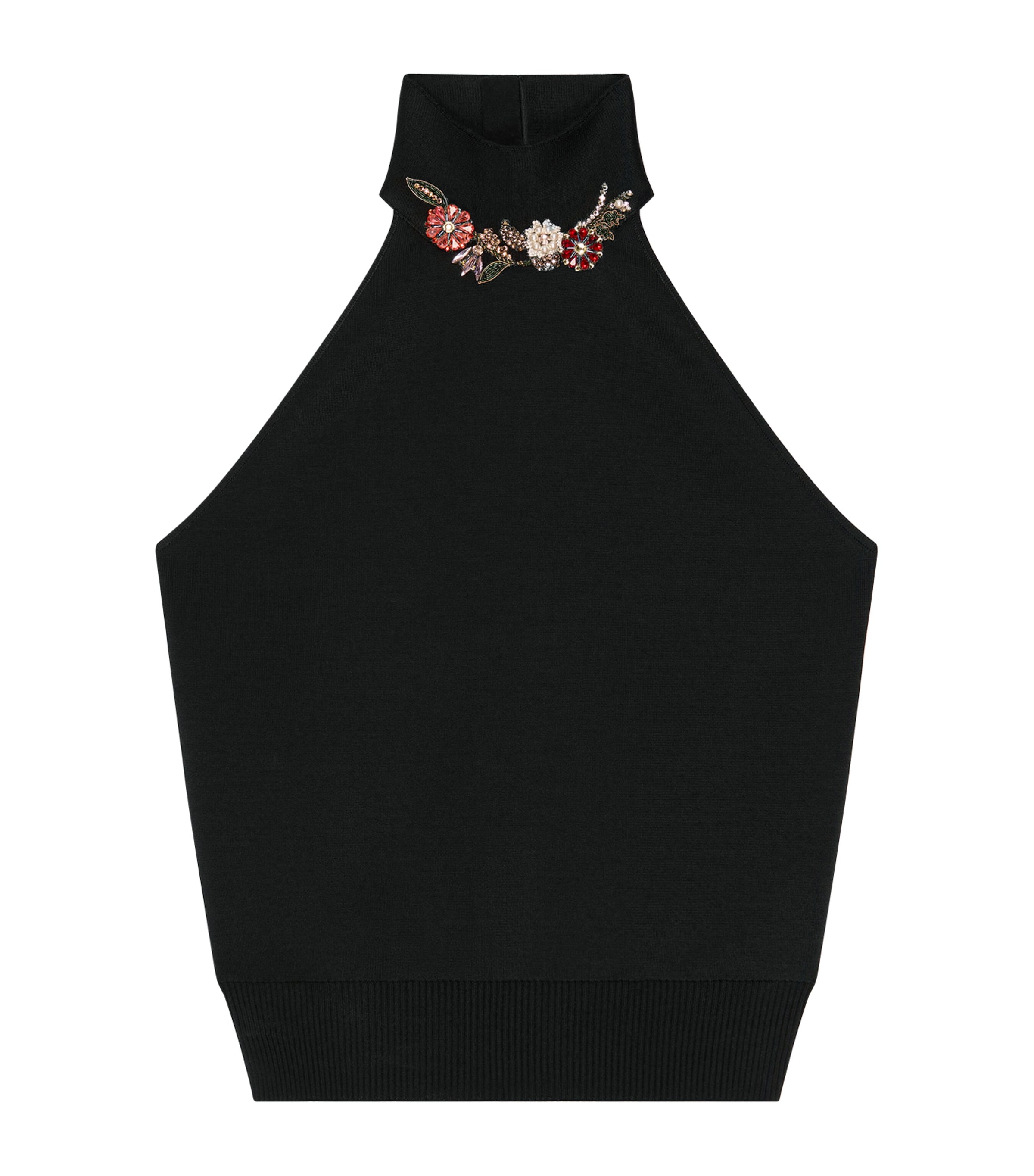 Viscose-Knit Embellished Halter Top